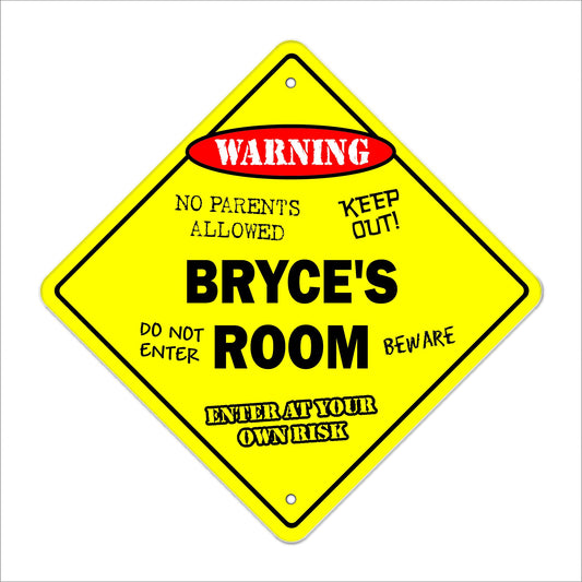 Bryce's Room Sign Crossing Zone Xing | Indoor/Outdoor | 12" Tall Kids Bedroom Decor Door Children's Name boy Girl