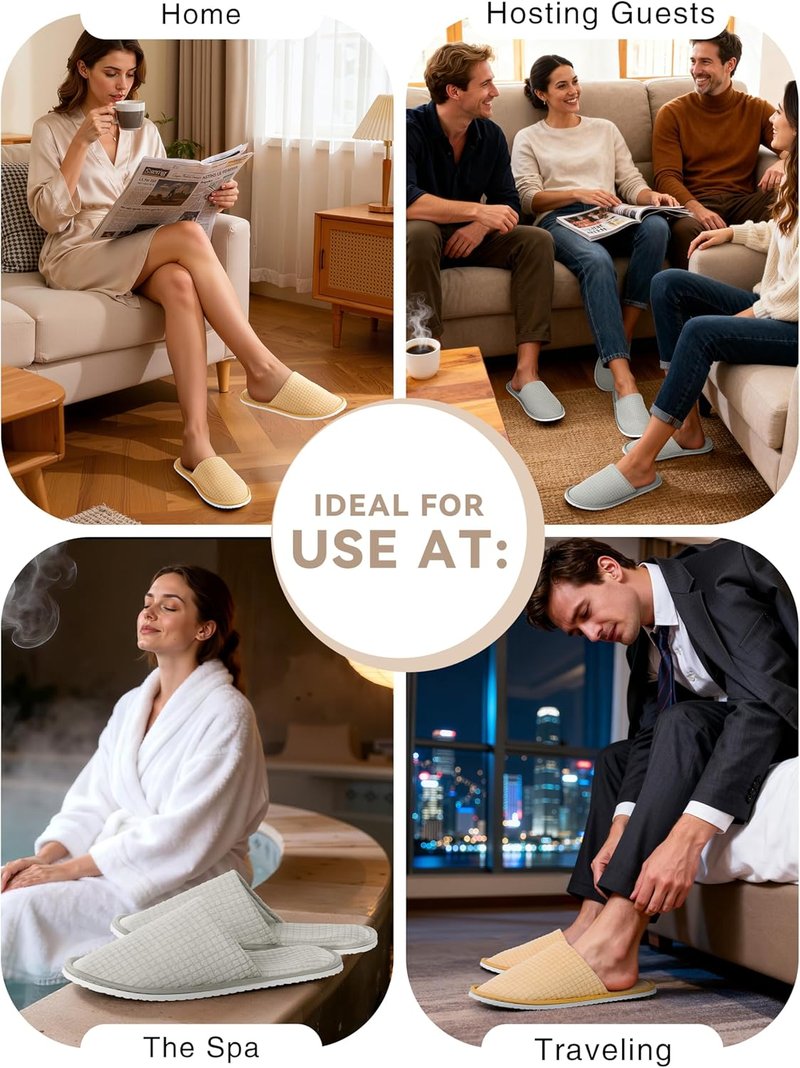 Disposable House Slippers - 12 Pair Washable Non-Slip Closed Toe | Ideal for Guests, Travel & Indoor Use