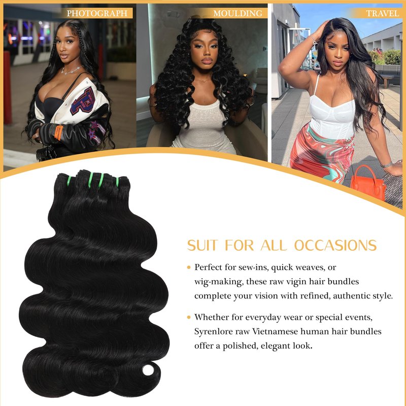 Syrenlore Raw Vietnamese Human Hair Bundles Body Wave Sew In Thick Bundles 100% Real Unprocessed Raw Vietnamese Virgin Human Hair Bundles Bodywave Quick Weave Single Bundle for Black Women 10 Inch