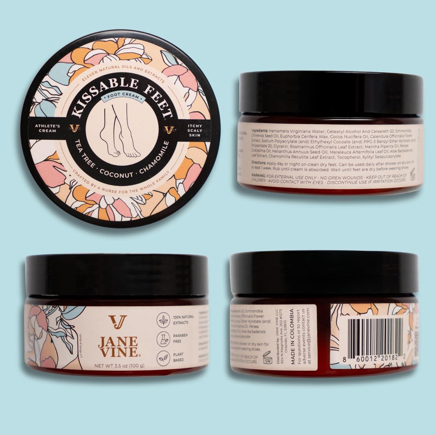 Kissable Feet Athletes Foot Cream - Soothing Relief for Itchy, Dry Skin with Tea Tree, Coconut & Chamomile | 3.5 oz
