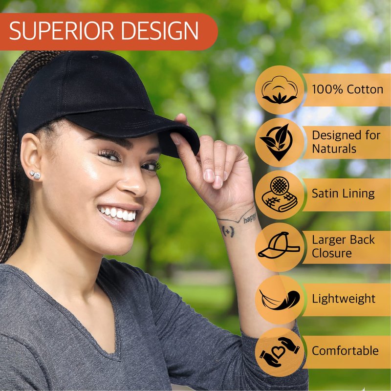 Beautifully Warm Satin Lined Baseball Caps for Women | Ponytail Hat for Curly Natural Hair | Backless Cap | Curl Hair Cap Denim