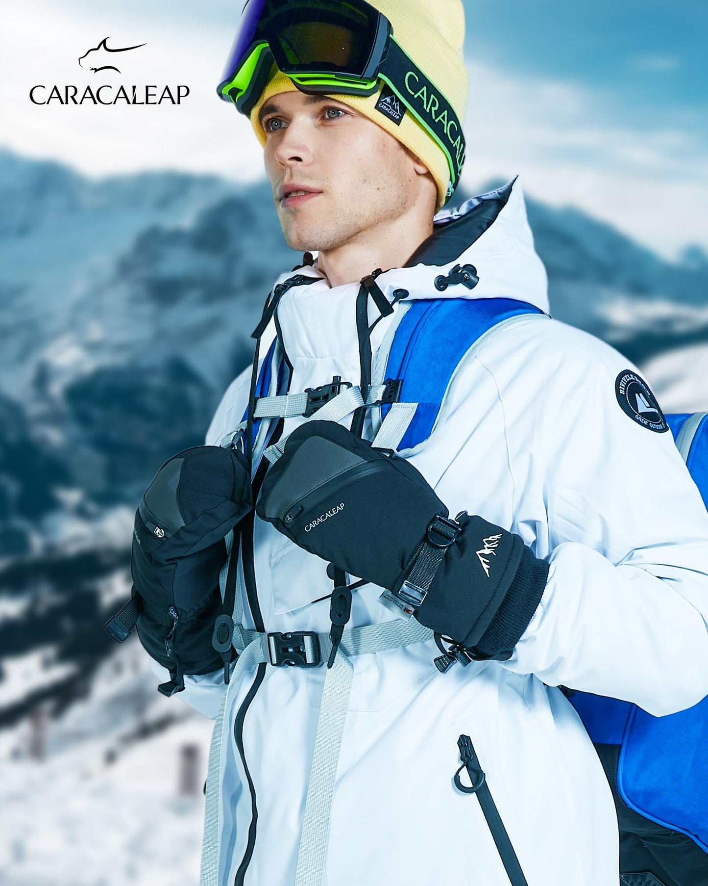 Winter Ski Mittens for Men Women Cold Weather- Warm Snow Snowboard Mittens Gloves Windproof & Waterproof, Thinsulate Warm Snow Sports Mitts with Pocket Skiing Snowboarding Mitts Gloves Black XS-S