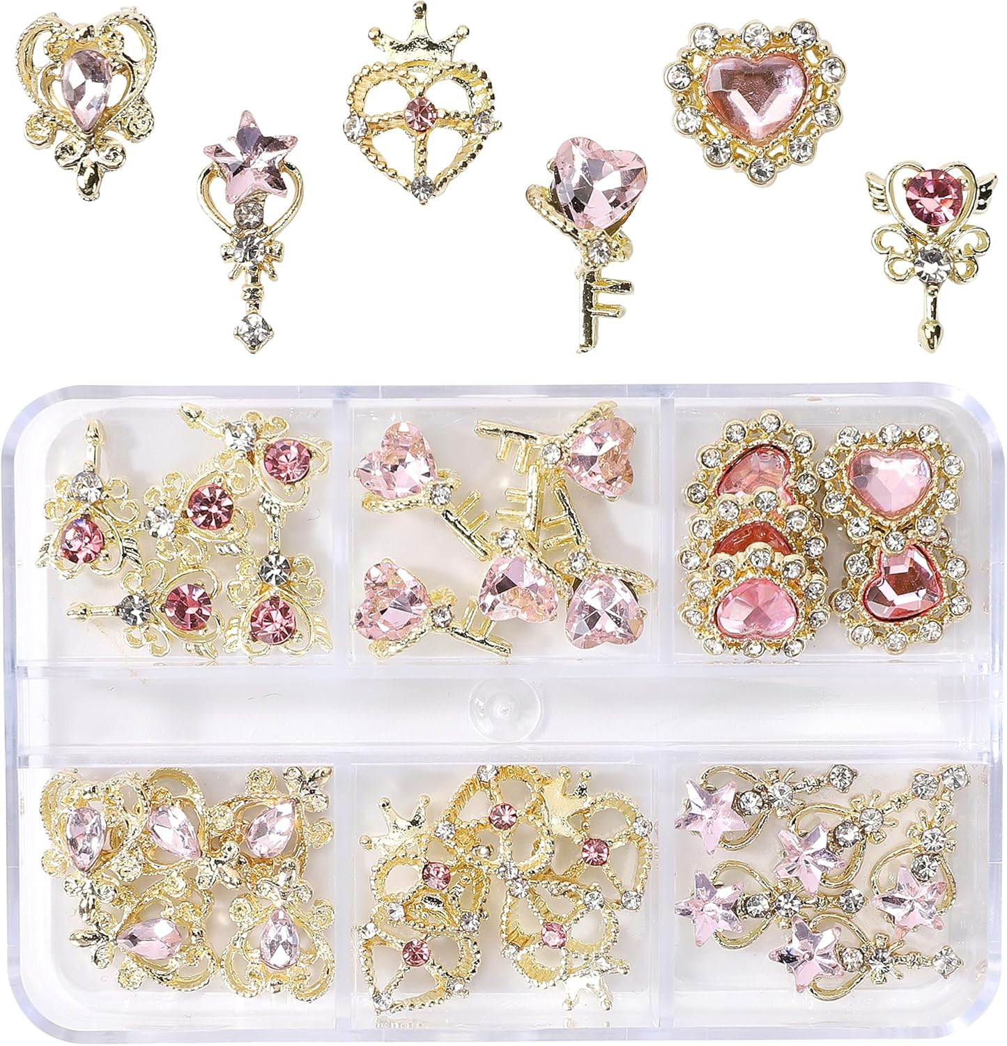 Pink Heart Nail Charms - 30pcs Luxury Alloy Rhinestones & Gems for Stunning Nail Art