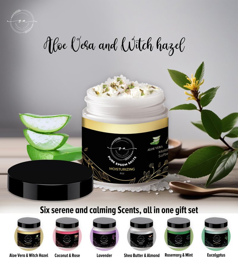 Epsom Bath Salts Gift Set, Relaxing Spa Salt & Essential Oils, Bubble Bath Soaks - Lavender, Eucalyptus, Coconut, Shea Butter, Rose Mary & Aloe Vera Self Care Gifts for Women (6 Pack)