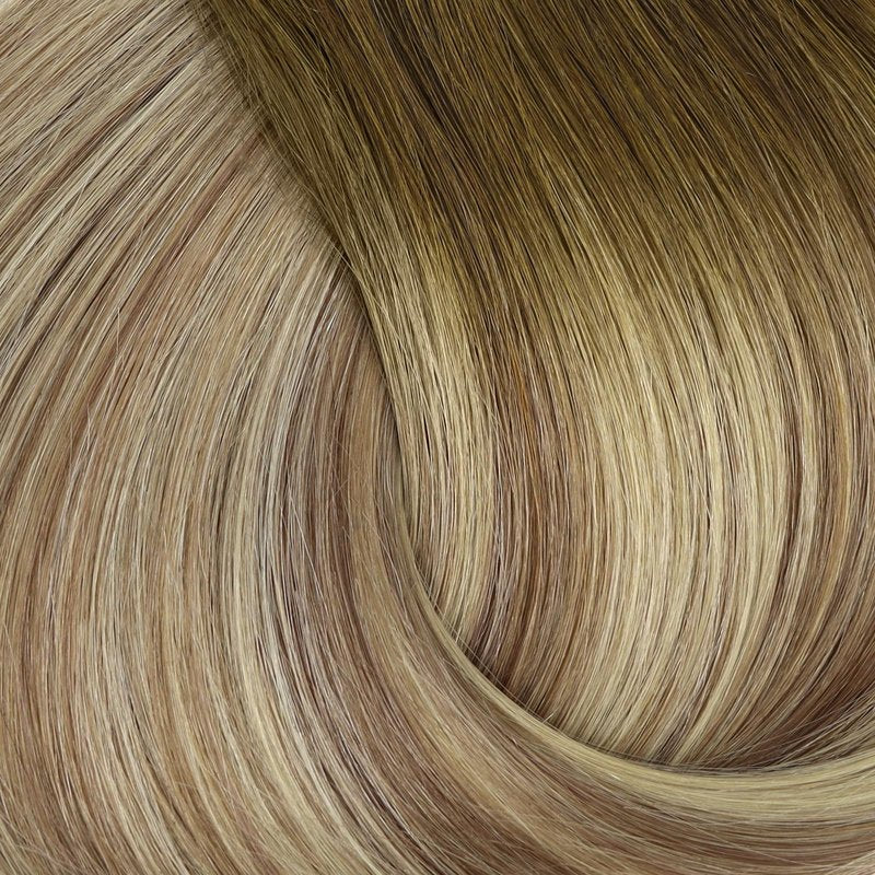 Full Shine Ombre Hair Extensions Clip in Human Hair, Dark Brown Roots Ash Brown Mix Medium Blonde Lace Weft for Layered Hair Enhancement, 16 Inch 3 Pcs 60g