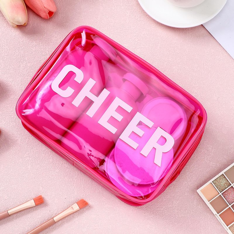Kacctyen 20 Pcs Cheer Gift Bags Bulk Cheer Makeup Bag for Team Teens Girls Women Cheerleading Cheerleader Gifts Pink Cosmetic Bag Accessories Waterproof Travel Pouch PVC Organizer Portable Storage