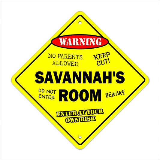 Savannah's Room Sign Crossing Zone Xing | Indoor/Outdoor | 12" Tall Kids Bedroom Decor Door Children's Name boy Girl