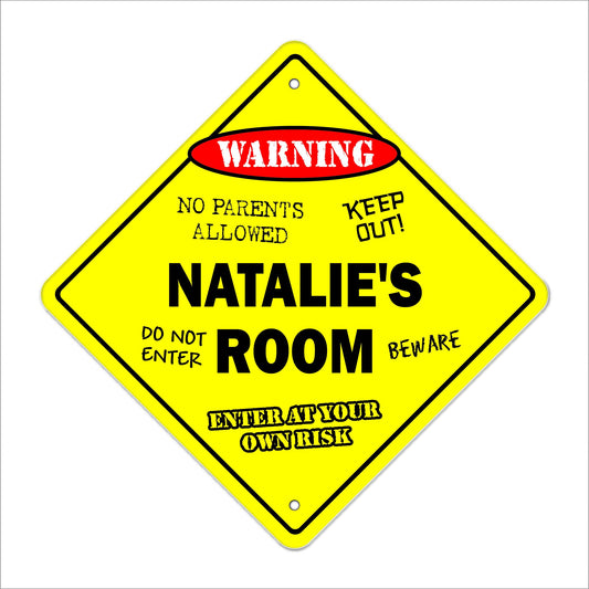 Natalie's Room Sign Crossing Zone Xing | Indoor/Outdoor | 12" Tall Kids Bedroom Decor Door Children's Name boy Girl