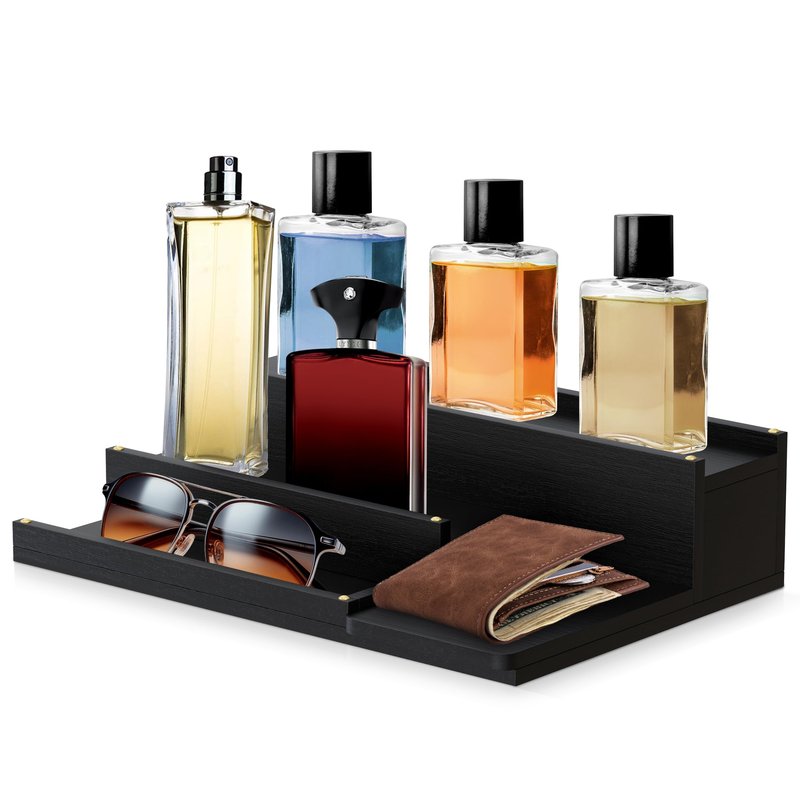 Cologne Organizer for Men - 3-Tier Solid Wood Cologne Stand with Hidden Compartments, Multi-Purpose Perfume Organizer and Display Shelf for Organizing Accessories, Ideal Gift for Men, Anniversary Gift