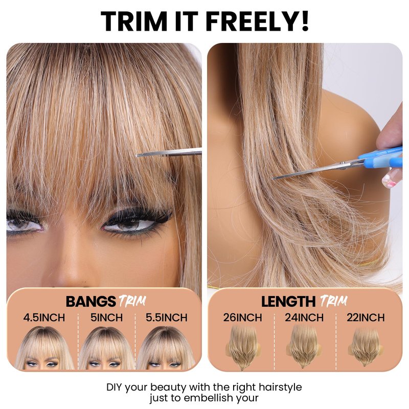EMMOR Dark Brown Wig With Bangs For Women Long Straight Synthetic Wig Brunette Layered Hairstyle Wigs For Girls Party Cosplay And Daily Use(26" Dark Brown)