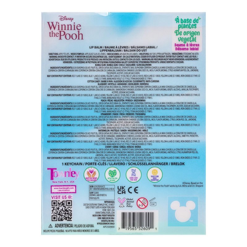 Winnie the Pooh 7 Pack Lip Balm Set with Winnie the Pooh Keychain, Plant Based Kids Lip Balm for Party Favors, Sleepovers and Stocking Stuffers, Ages 3+ by Townley Girl