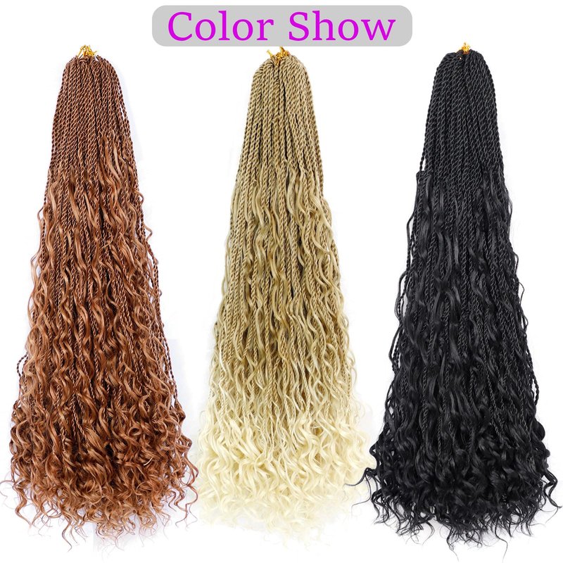 Senegalese Twist Crochet Hair for Black Women 24inch Boho Island Twist Crochet Braids With Curly Ends 20strands/pack Pre looped Goodess Boho Box Braids Hair for Braiding Hair Extensions(27/613, 7pack)