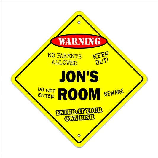 Jon's Room Sign Crossing Zone Xing | Indoor/Outdoor | 12" Tall Kids Bedroom Decor Door Children's Name boy Girl