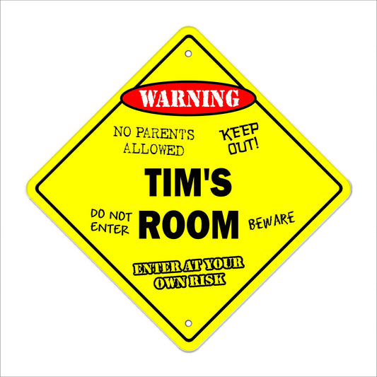 Tim's Room Sign Crossing Zone Xing | Indoor/Outdoor | 12" Tall Kids Bedroom Decor Door Children's Name boy Girl