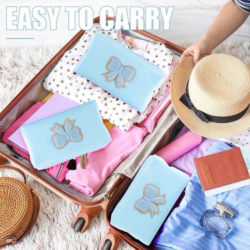 Preppy Bow Makeup Bag Set - 6 Pcs Waterproof PU Leather Travel Pouches | Cute Coquette Design for Girls & Women