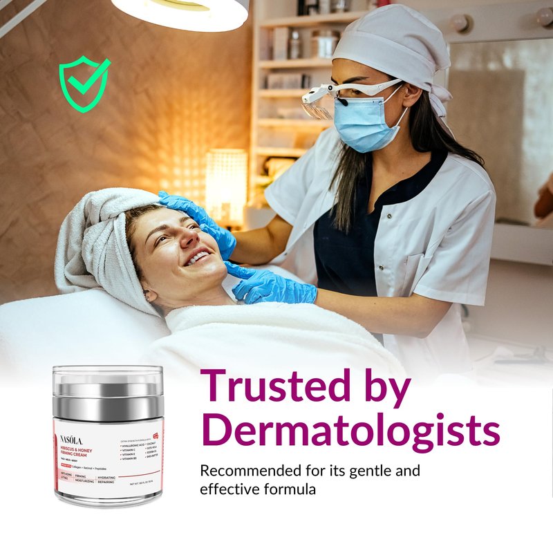 Nasola Hibiscus & Honey Firming Cream for Face, Neck & Body with Collagen, Retinol, Vitamin C, Hyaluronic Acid & Peptides – Skin Tightening, Anti-Wrinkle & Hydrating Moisturizer for Women & Men