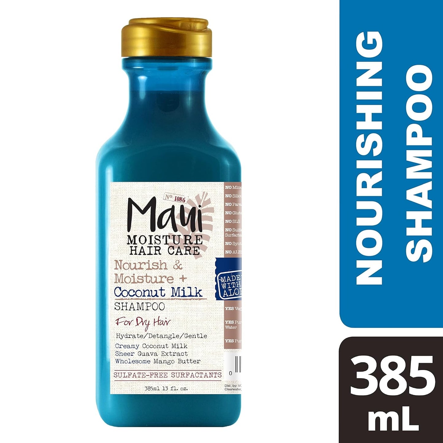 Maui Moisture Nourish & Moisture + Coconut Milk Shampoo to Hydrate and Detangle Curly Hair, Lightweight Daily Moisturizing Shampoo, Vegan, Silicone & Paraben-Free, 13 fl oz