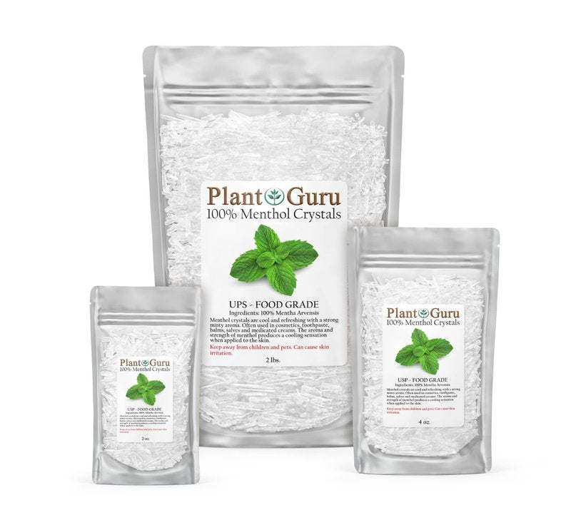 Plant Guru Menthol Crystals 1 lb. Bulk Mentha Arvensis 100% Pure Natural USP Food Grade - Great For Cosmetics, Salves, Balms, Creams and Soap Making.