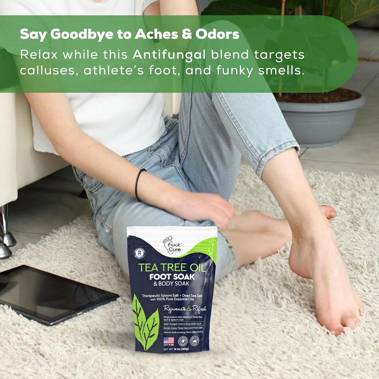 Tea Tree Oil Foot Soak with Epsom Salts - Relieve Pain, Soreness, Fungal Issues | Pack of 4