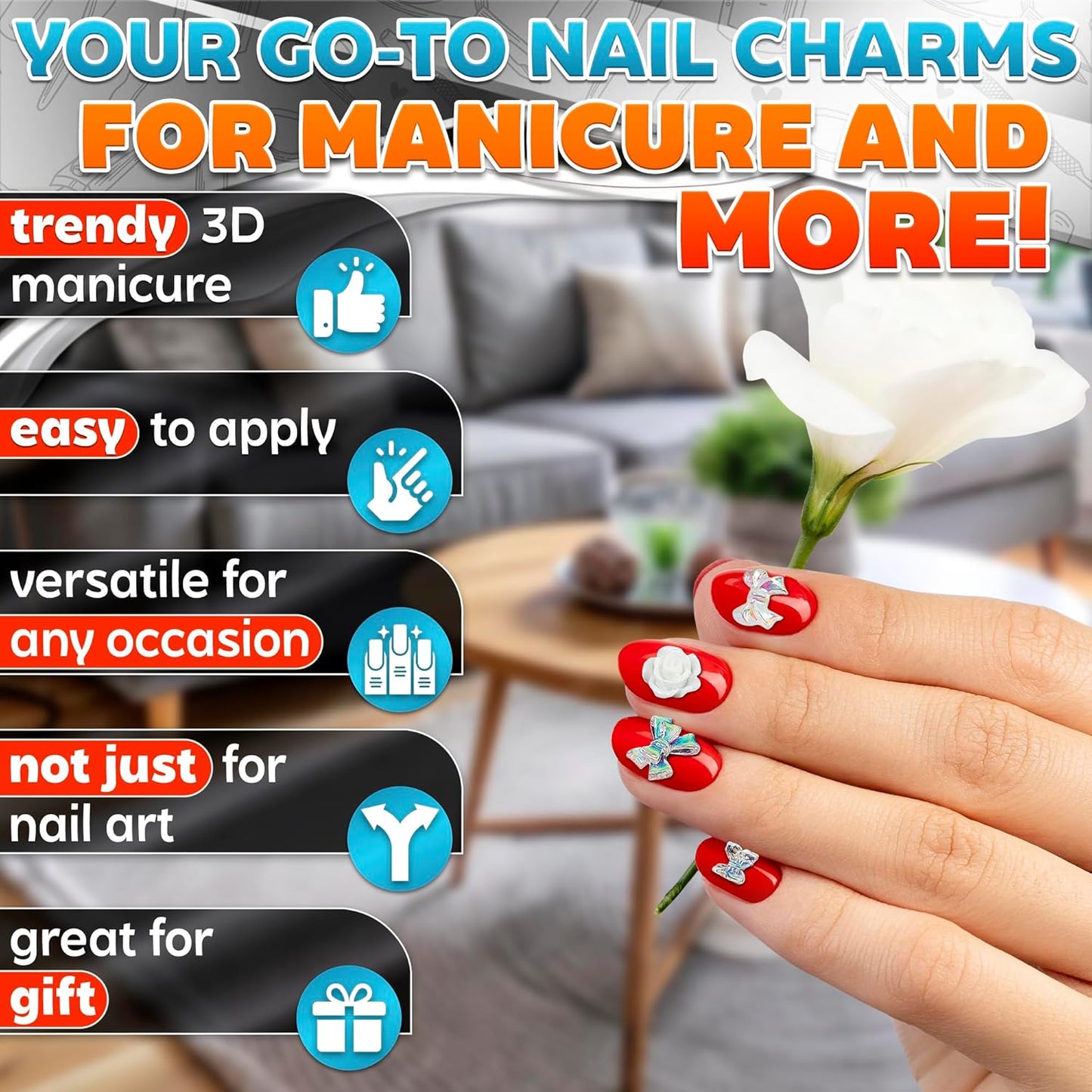 100 Pcs Silver Cross Nail Charms and Gems – 3D Acrylic Cross Charms for Nails for DIY & Professional Manicure – Easy-to-Apply & Durable Nail Decorations, Versatile for Y2K & Nail Studs