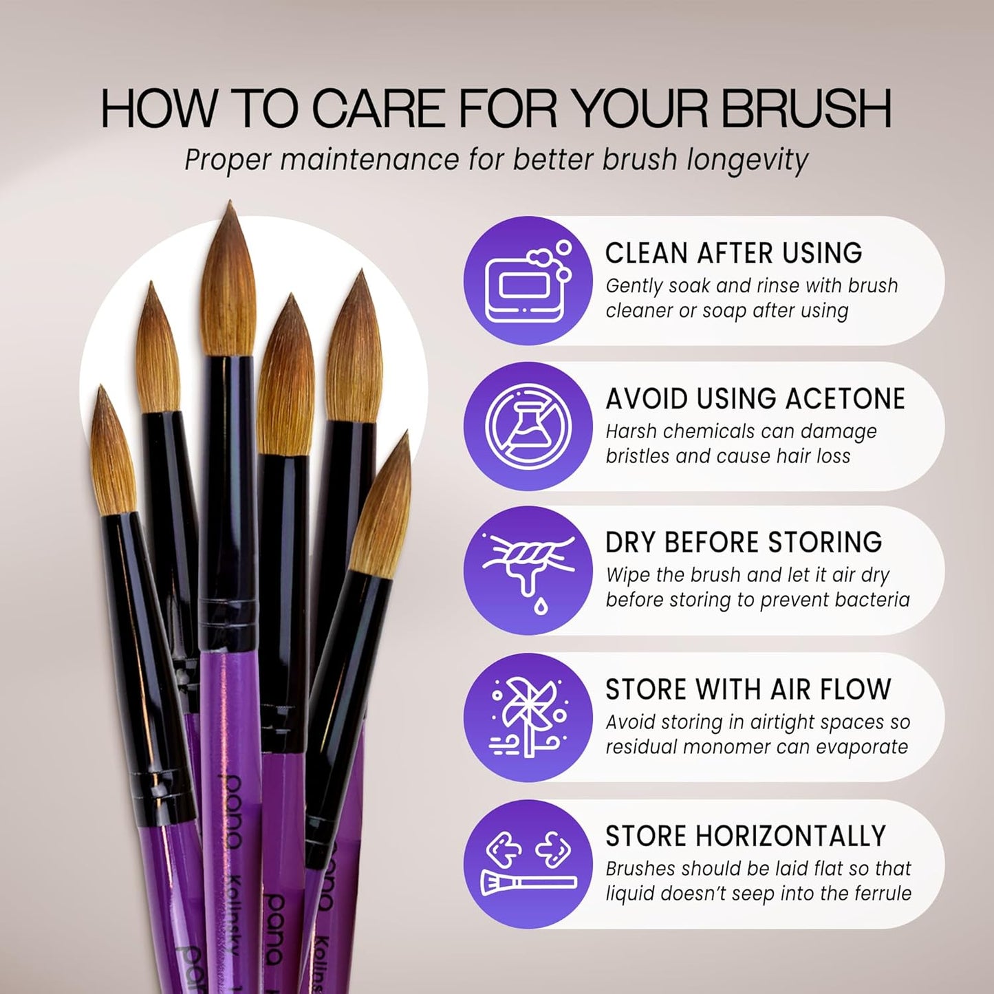 Kolinsky Acrylic Nail Brush - Professional Purple Wood Handle | Size 16, 100% Pure Hair