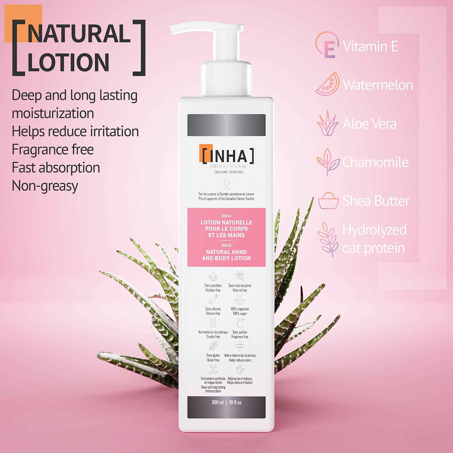 INHA NATURAL HAND AND BODY LOTION | Deep and Long Lasting Moisturization | Helps Reduce Irritation | Non-Greasy | Fast Absorption | Fragrance Free | Sensitive-Dry-Normal Skin | UV Protection | 300 ml