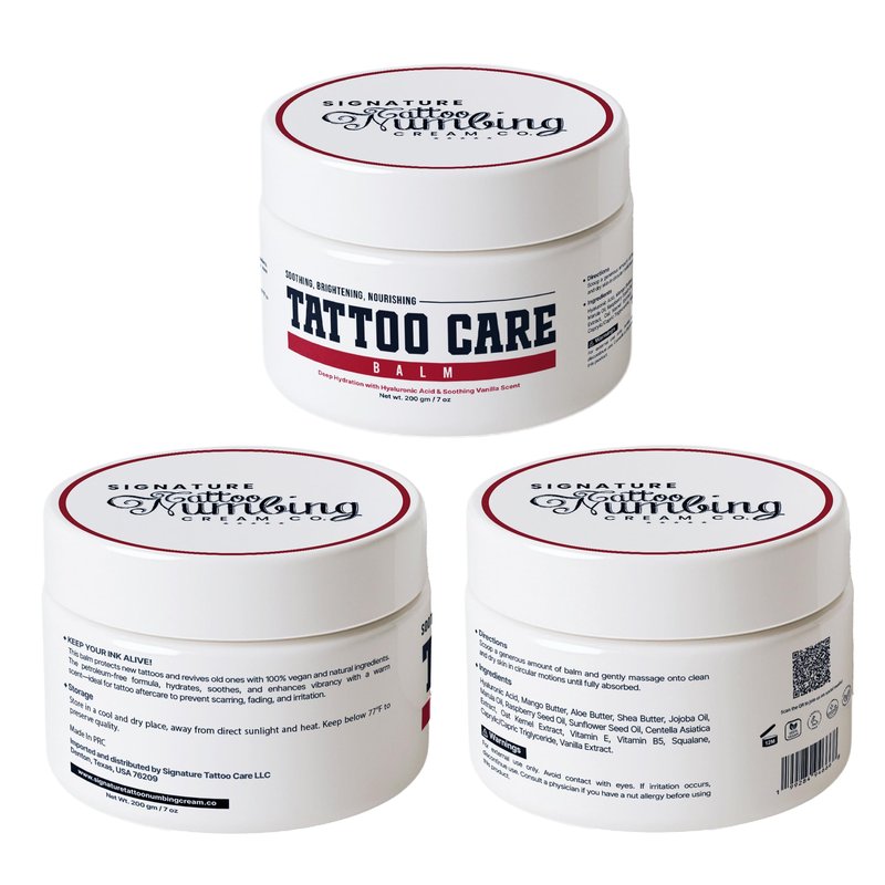 Tattoo Care Balm by Signature with Hyaluronic Acid- Deeply Soothing and Hydrating Tattoo Balm for lasting moisture Before & Aftercare - With Centella, Shea Butter & Warm Vanilla Scent - 7 oz / 200g