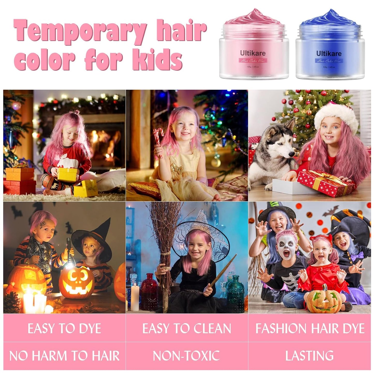 Temporary Hair Color for Kids, Ultikare Orange Hair Dye Washable Natural Hair Wax Color Chalk Mud Cream DIY Hairstyle Clay For Dark Hair Halloween, Cosplay, Party, Christmas Gift Girls 3.4 Fl Oz