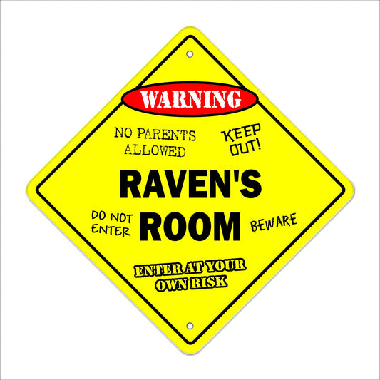 Raven's Room Sign Crossing Zone Xing | Indoor/Outdoor | 12" Tall Kids Bedroom Decor Door Children's Name boy Girl