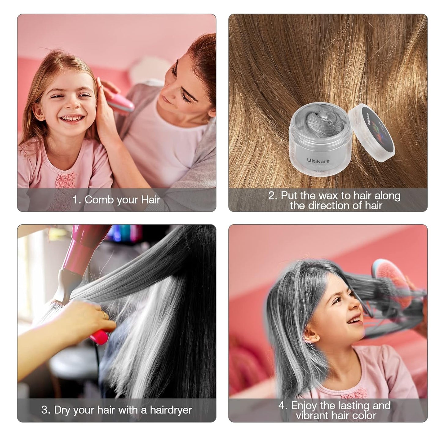 Temporary Hair Color for Kids, Ultikare Orange Hair Dye Washable Natural Hair Wax Color Chalk Mud Cream DIY Hairstyle Clay For Dark Hair Halloween, Cosplay, Party, Christmas Gift Girls 3.4 Fl Oz