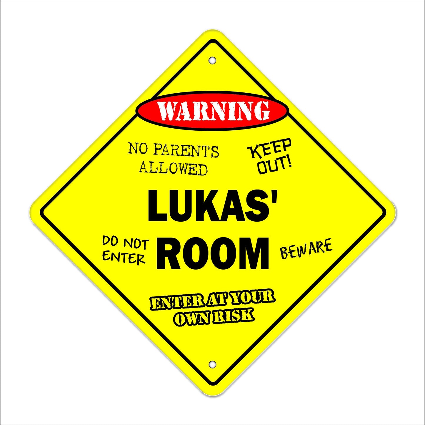 Lukas' Room Sign Crossing Zone Xing | Indoor/Outdoor | 12" Tall Kids Bedroom Decor Door Children's Name boy Girl