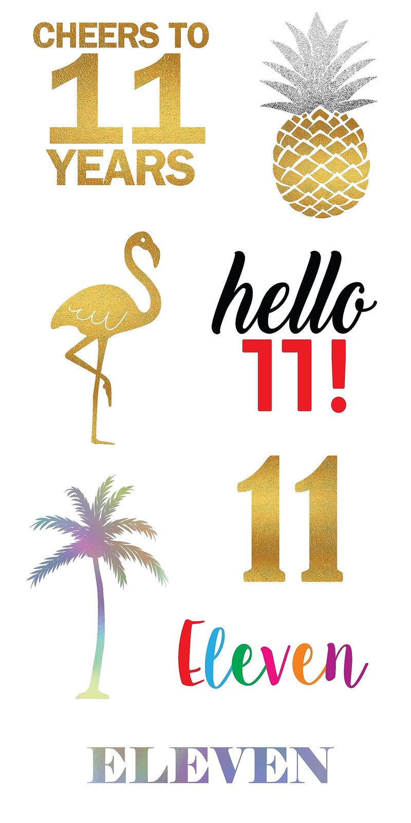 11th Birthday Temporary Tattoos - 4 Sheets - Funny Birthday Party Favors for Him or Her - Birthday Party Supplies, Gifts and Decorations
