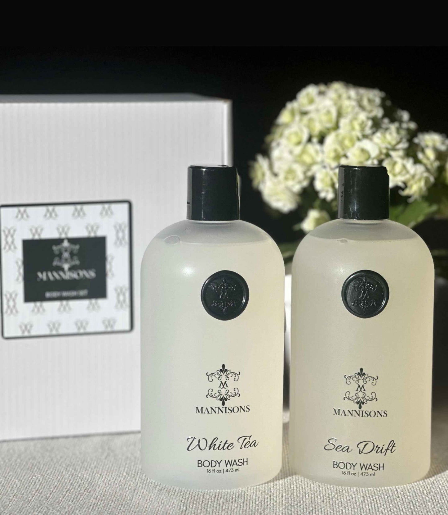 Mannisons Body Wash 2-Pack Set - Sea-Drift/White Tea (16 fl oz/ea) Body Wash for Deep Moisture | For Women & Men, Dye Free, Leaving Skin Soft and Hydrated |