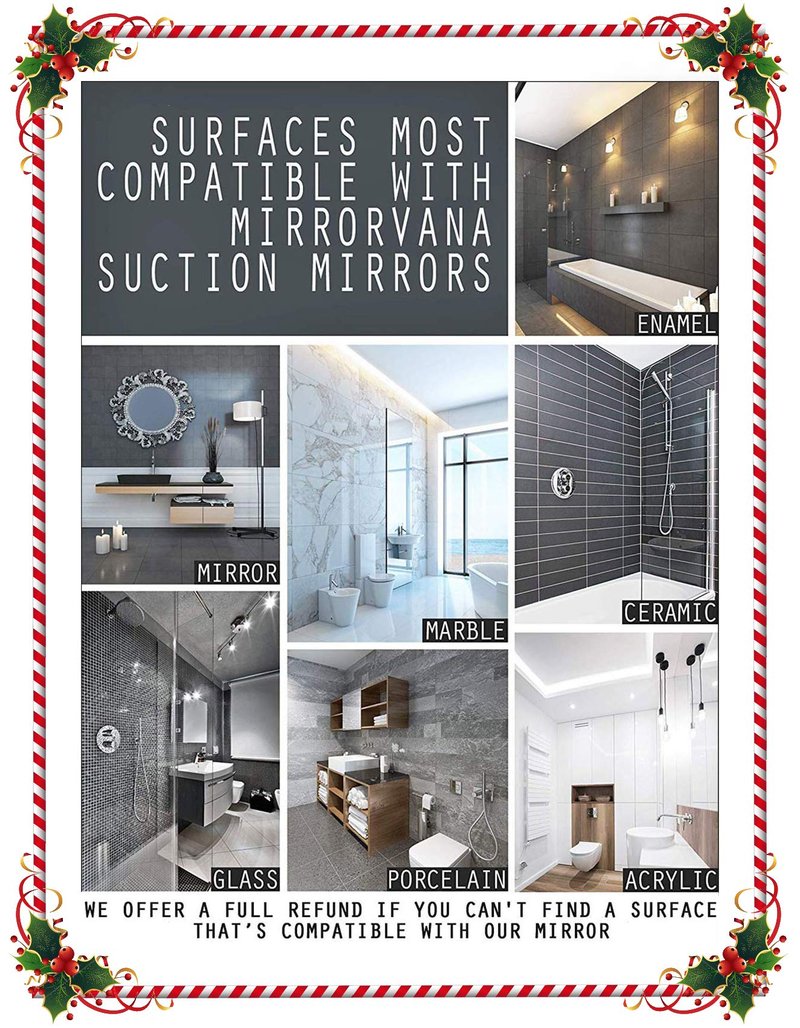 MIRRORVANA Dual Antifog Shower Mirror for Shaving - Shatterproof Mirror with Razor Holder, Upgraded Suction, 360° Swivel (8" Round, Black)