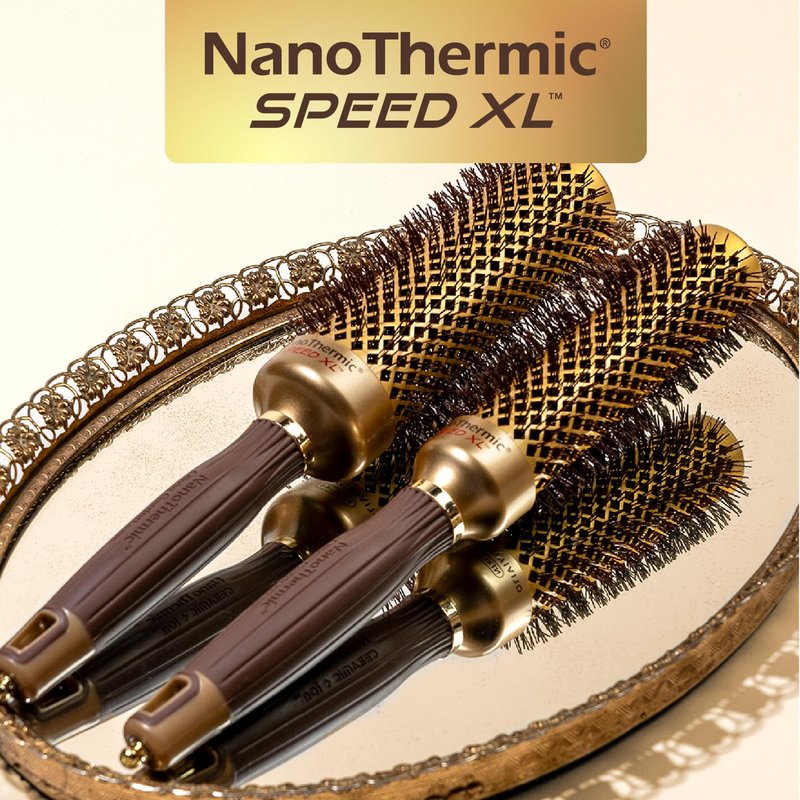 Olivia Garden NanoThermic Ceramic + Ion Speed XL Round Thermal Hair Brush - Not Electrical - Professional Blowout Brush for Normal to Thick Hair - 1"-Diameter Barrel - NTXL-24