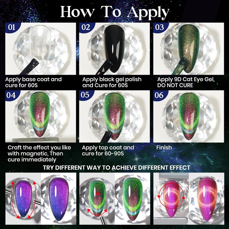 MIZHSE 9D Cat Eye Gel Nail Polish 8x10ML, Dual Color Galaxy Magnetic Nail Polish Gel, Magic Cateye Chameleon DIY Nail Art Manicure Set for Home with Magnet Stick