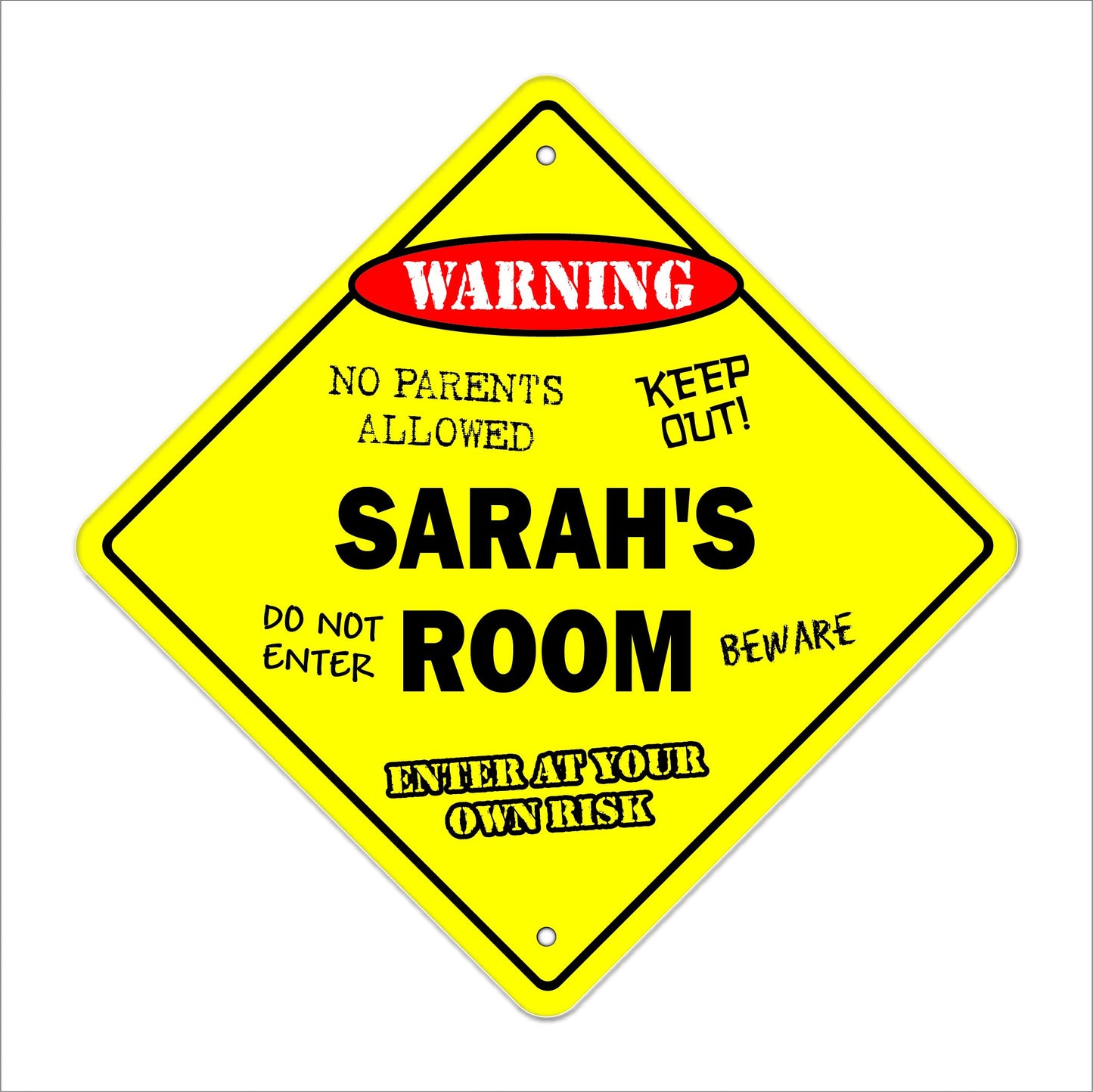 Sarah's Room Sign Crossing Zone Xing | Indoor/Outdoor | 12" Tall Kids Bedroom Decor Door Children's Name boy Girl