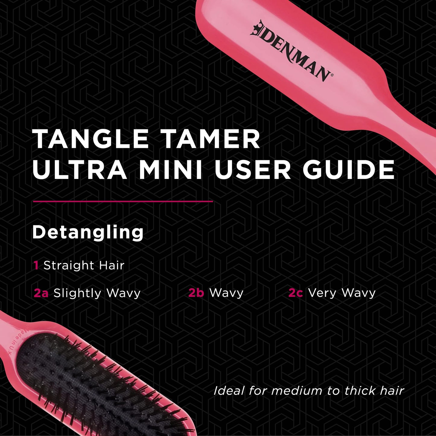 Denman Tangle Tamer Ultra (Pink) Detangling Paddle Brush For Curly Hair And Black Natural Hair - use with both Wet & Dry Hair, D90L