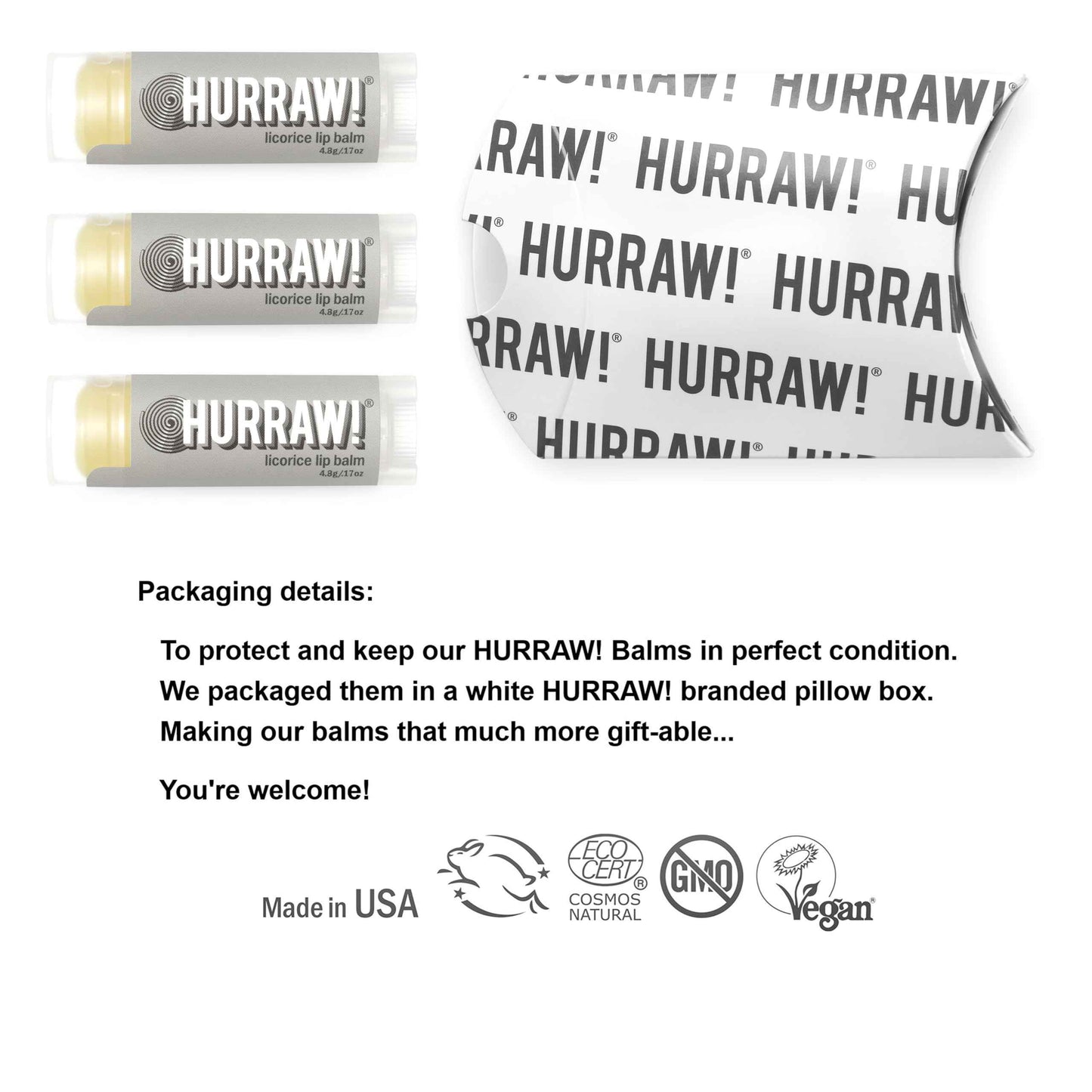 Hurraw! Licorice Lip Balm, 3 Pack: Organic, Certified Vegan, Cruelty and Gluten Free. Non-GMO, 100% Natural Ingredients. Bee, Shea, Soy and Palm Free. Made in USA