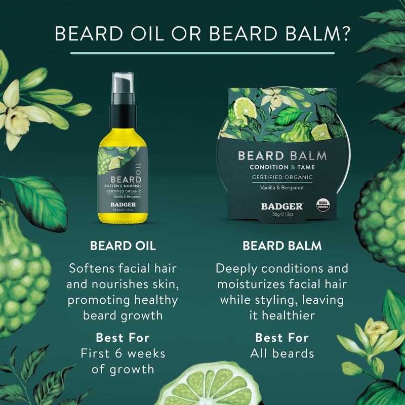 Badger Beard Grooming Kit, Organic Beard Oil Bottle + Organic Beard Balm Tin, Subtle Masculine Scent, Organic Mens Beard Care for Healthy Beard Growth, 2-Pack