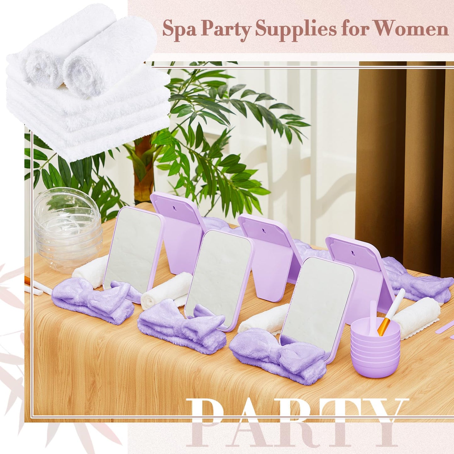 Teenyyou 6 Set Purple Spa Supplies for Girls Women Include Facial Mask Bowl with Headband Stick Spatula Silicone Brush Mirror Face Towel DIY Sleepover Slumber Spa Wedding Birthday Party Favor