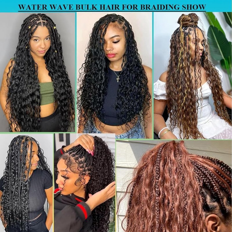 Human Hair for Boho Knotless Braids - 24-Inch Wet & Wavy Braiding Hair, Natural Black, 50g Bundle