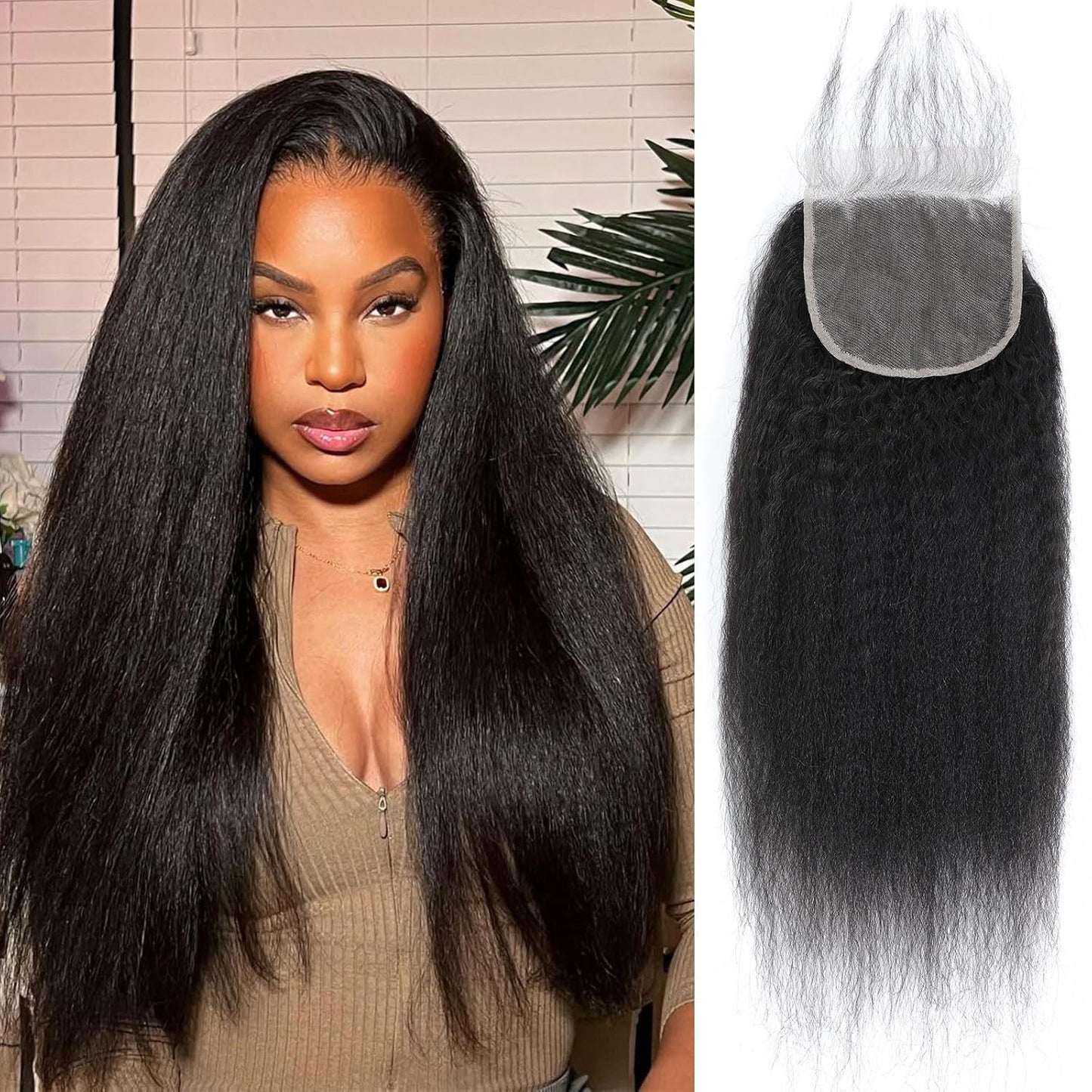 Kinky Straight Lace Closure - 5x5 HD Transparent Human Hair | Pre-Plucked Natural Black, 12 Inch