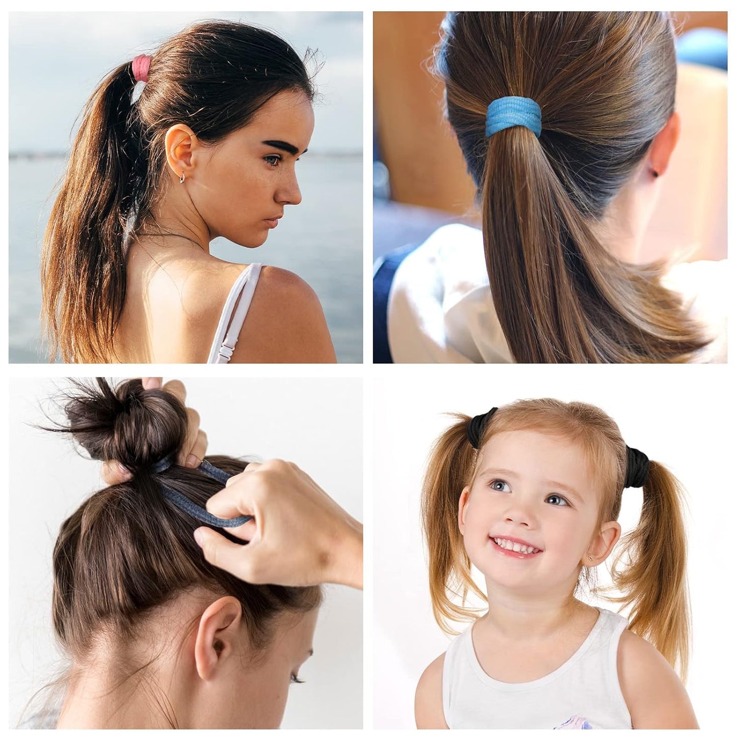 Seamless Hair Ties - 60 Cotton No-Crease Ponytail Holders for Thick Curly Hair