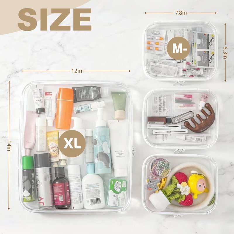 WELPIRT Clear Hard Shell Zipper Pouches, Clear Zipper Bags, Hard Case Pouches for Purse & Diaper Bag Organizer,and Travel Essentials (XXL+3M)