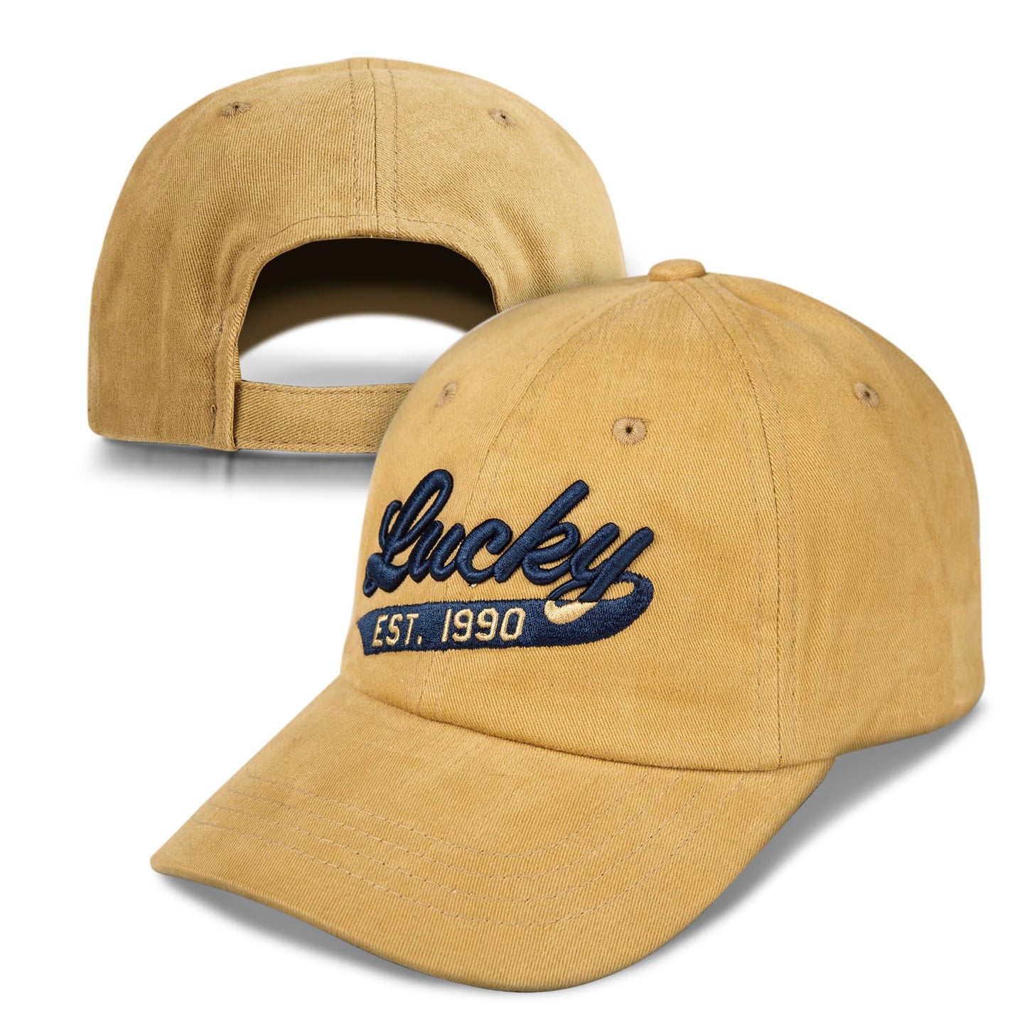 Lucky Brand Cotton Baseball Cap with Adjustable Straps for Men and Women (One Size Fits Most), 1990 Embroidered-Gold