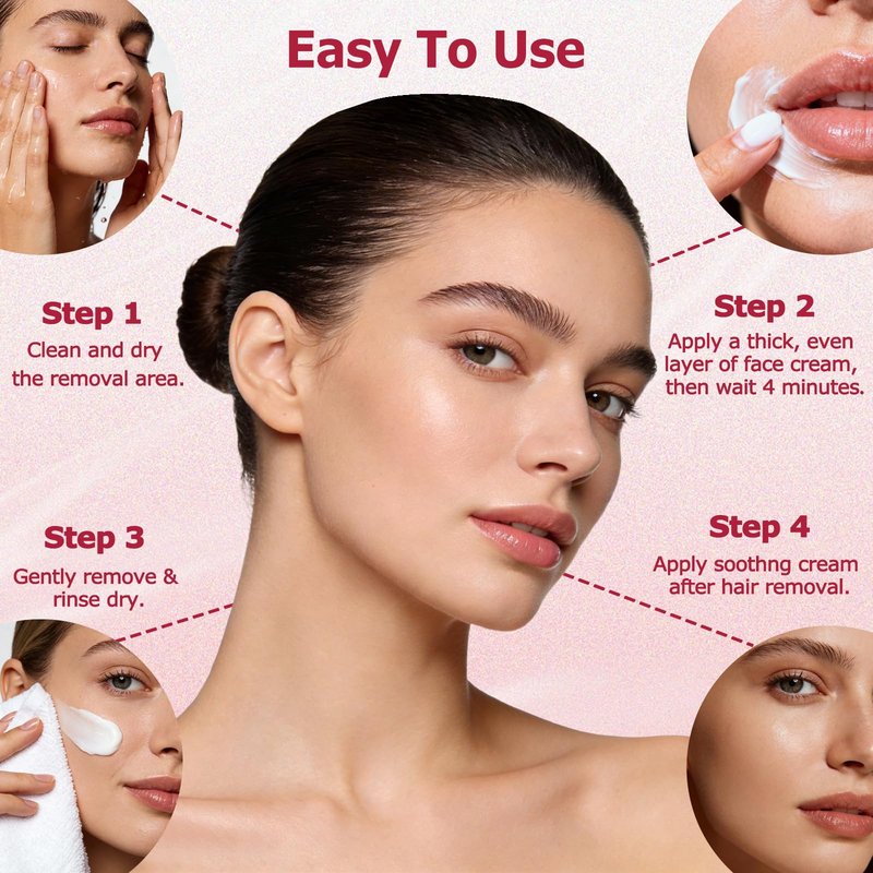 Painless Facial Hair Removal Cream for Upper Lip, Chin and Peach Fuzz - Women's Depilatory Cream Kit with Soothing Cream, Fast Acting 4-Min Formula Safe for Sensitive Skin,2.04 FL oz(Box of 3)