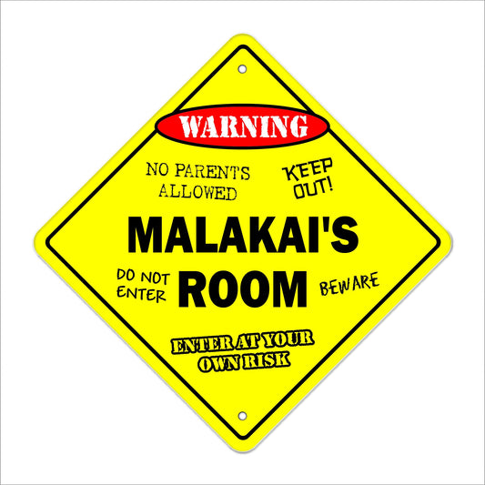 Malakai's Room Sign Crossing Zone Xing | Indoor/Outdoor | 12" Tall Kids Bedroom Decor Door Children's Name boy Girl