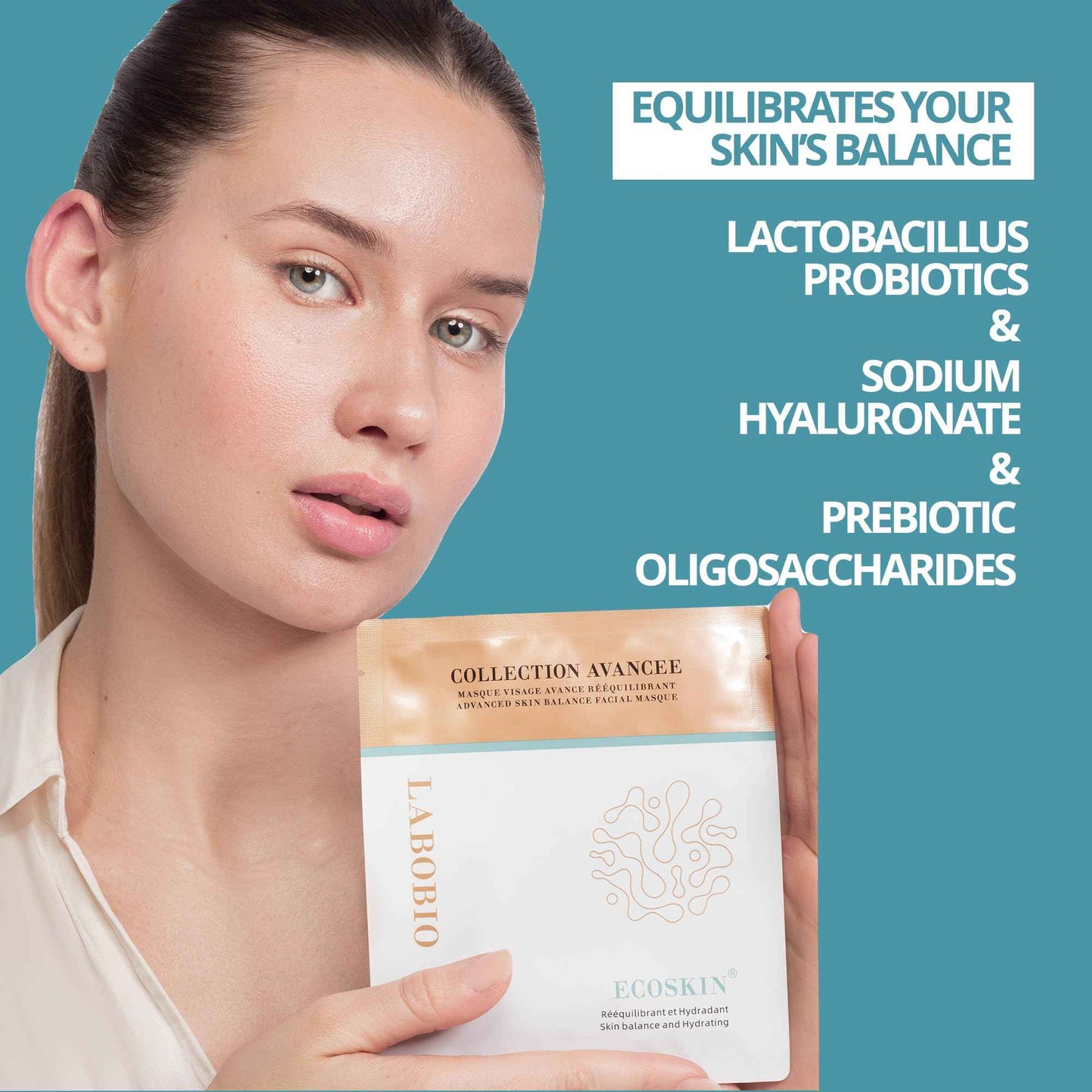 LABOBIO Ecoskin® Advanced Rebalancing Face Mask – 6x20ml | Microbiome-Friendly Face Mask with Prebiotics & Probiotics | Hydrating & Soothing Treatment for All Skin Types