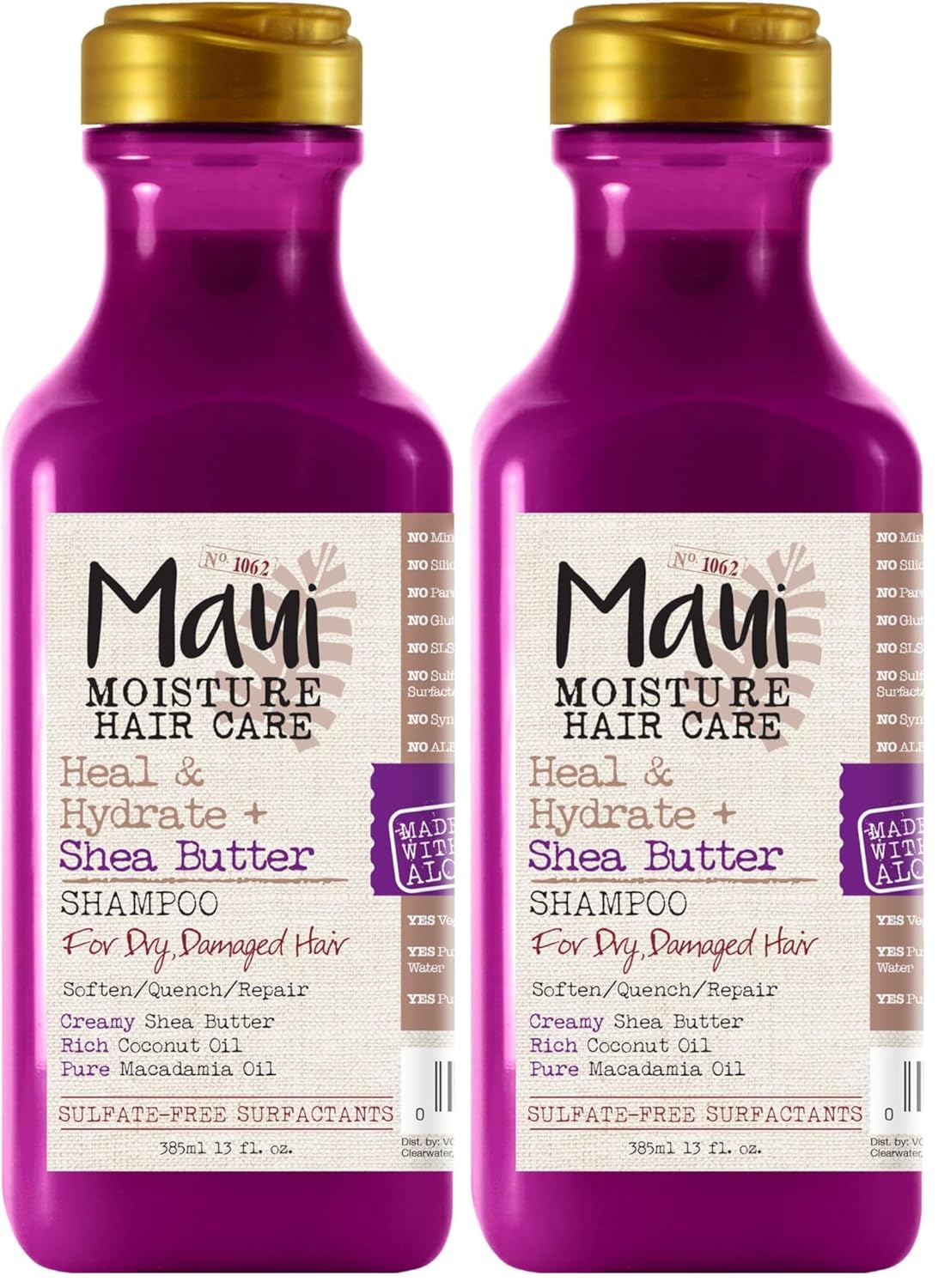 Maui Moisture Heal & Hydrate + Shea Butter Shampoo to Repair & Deeply Moisturize Tight Curly Hair with Coconut & Macademia Oils, Vegan, Silicone, Paraben & Sulfate-Free, 13 fl oz